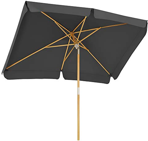 SONGMICS Sonnenschirm für den Balkon, 300 x 200 cm, rechteckiger Balkonschirm, Sonnenschutz, Schirmmast, Schirmrippen aus Holz, knickbar, ohne Ständer, Garten, Outdoor, grau GPU300G01