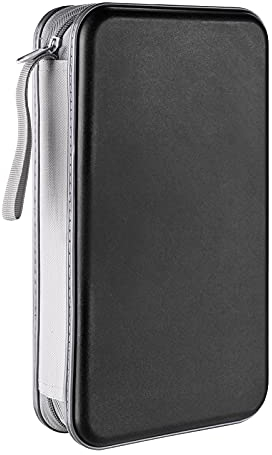 LIOVODE DVD Case, 96 Capacity CD Case Holder Storage Organizer Hard Plastic Protective Disc Wallet for Car (96 Capacity, Black)