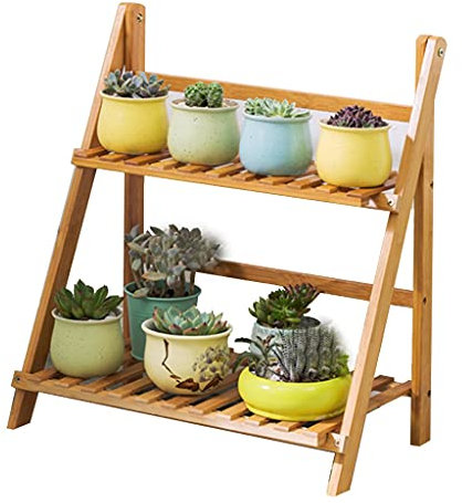 Faltbarer Bambusblumenständer Balkonsaft Für Saftige Pflanzen Gartenblumentopfständer Kleiner Bambusblumenständer (Color : Wood Color, Size : 50x31x56cm)
