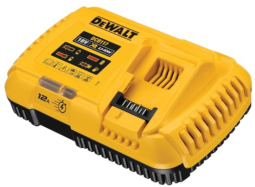 Dewalt System-Schnellladegerät DCB117 (für alle 18V inkl. XR Flexvolt Akkus, mit 12 A Ladestrom, 2-Stufen Ladeprozess schont den Akku, LED-Anzeige des Ladeprozesse, für die Wandmontage geeignet)