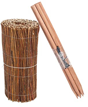 BOGATECO Weidenmatte Beeteinfassung | Länge 300cm Weidezaun | Weide Rasenkante Weidenzaun 3m | Rollboarder Beetbegrenzung Weiden | 7X angespitzte Holzpfähle aus Buche | 40 cm Höhe, 2 Größen verfügbar