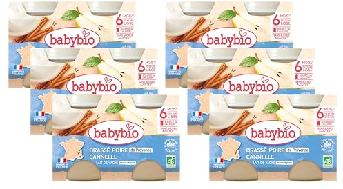 Babybio - Lait de Vache français - Petits Pots Brassé Poire de Provence Cannelle 2x130g - 6 Mois - BIO - Lot de 6