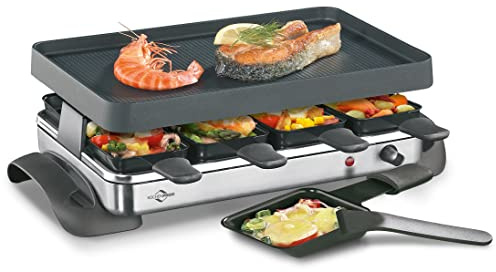 Küchenprofi Raclette GRANDE8 aus Edelstahl für 8 Personen, 1200 Watt, 47x24,5x13,5 cm, antihaftbeschichtete Grillplatte, stufenlos regulierbare Temperatur, schwarz