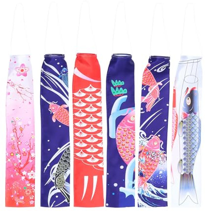 Cabilock 6st Japanischer Karpfen-Streamer Hängende Fischfahne Koinobori Flagge Fisch-Banner-Dekorationen Fischdekorationen Im Freien Windsack Rotieren Satin- Lieferungen Japanischer Stil