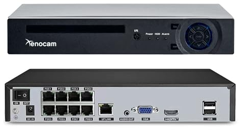 Xenocam Enregistreur vidéo réseau de sécurité 8 canaux PoE NVR 5 MP H.265 Prend en Charge Les caméras IP 8 x 5 MP/4 MP/3 MP 1080p, détection de Mouvement, alertes
