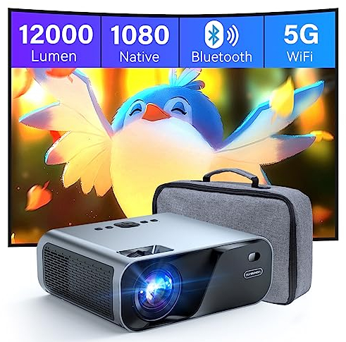 SUREWHEEL E60 Beamer 15000 Lumen 5G WiFi Bluetooth Mini Beamer, Native 1080P Mini Heimkino Projektor Kompatibel mit Smartphone/Tablet/TV Stick/PS5/HDMI/USB (Schwarz)
