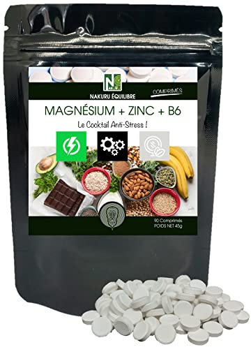 NAKURU |Magnésium + Zinc+ Vitamine B6 | NAKURU Équilibre | Fabriqué en France | Le Cocktail Anti-Stress ! | (90 Comprimés de 500mg / Poids Net: 45g)