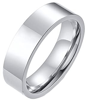 Mesnt Anelli Acciaio Inossidabile Donna, Anello Fascia Piatta Lucida 6MM per Le Donne, Argento, Misura 12