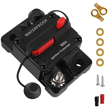 EXLECO Auto Schutzschalter 100A 12V-24V DC mit Kabelschuhen | Automatiksicherungshalter, manueller Reset, für LKW, Car Audio & Solar
