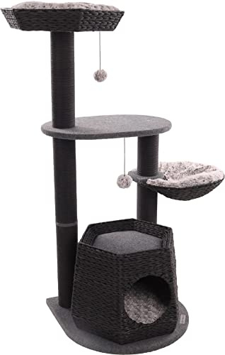 Flamingo Kratzbaum Berliot schwarz – 90 x 65 x 118 cm – Pfosten für Katzen – Hängematte, gepolsterte Plattformen und Versteck