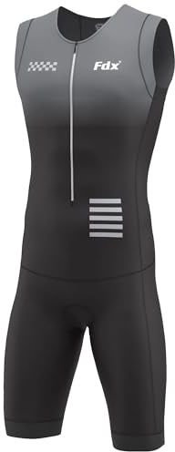 FDX Triathlon Anzug Herren-3D Gel Polsterung & Aerodynamisches Design Trisuit Herren,Atmungsaktiv & Schnelltrocknend Triathlon Anzug,Frontreißverschluss mit 3 Rückentaschen für Radfahren(DuoBlack-XXL)