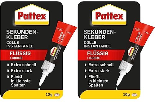 Pattex Sekundenkleber Flüssig, spülmaschinenfester Superkleber für viele Sofortreparaturen, schnelltrocknender farbloser Flüssigkleber, 1 x 10g (Packung mit 2)
