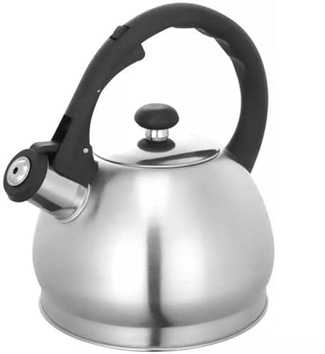 Luckyberg Moderne Wasserkessel Induktion Pfeifkessel aus Edelstahl, Teekessel für alle Kochplatten, Flötenkessel, Wasserkocher für Tee Kaffee, ca 1,8L, Silber