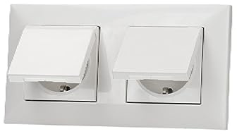 Voxura Concept Komplett Set: 2x SCHUKO Unterputz Kombisteckdose mit Klappdeckel + 2-fach Abdeckrahmen weiß + 2x Dichtungsset IP 44