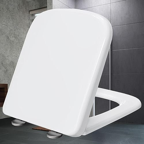 Klodeckel mit Absenkautomatik Eckig Weiß Toilettendeckel Familien Klobrille Quick Release Easy-Clean-Funktion Wc-Sitz Top-Installation Einfache Montage,white-34 * 45cm