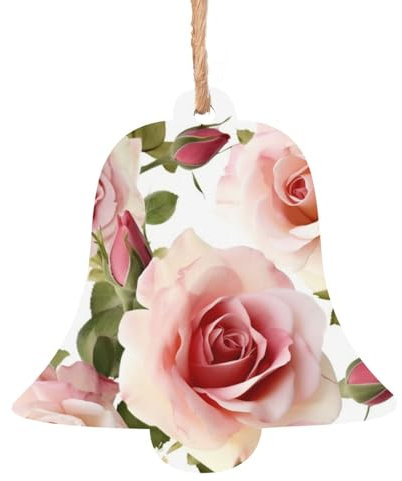 Blühende Rose Blumen Holz Weihnachtsglocke Form Ornamente Holz Weihnachtsbaum Hängende Dekoration Weihnachtsbaum Ornamente mit Seilen für Weihnachten Urlaub Dekorationen