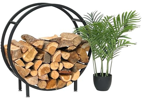 DanDiBo Vedhylla inomhus metall svart stående rund 60 cm vedställ 96468 vedhållare, vedhylla