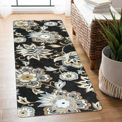 Lahome Kleiner Läuferteppich mit Blumenmuster, 5 x 10 cm, rutschfest, niedriger Flor, waschbar, Eingangsbereich, schmutzabweisend, Küchenteppich, Paisleymuster, Akzent-Teppich für Schlafzimmer,