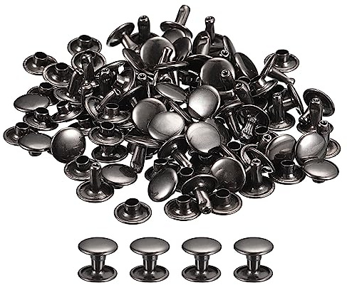 QUARKZMAN 100 Sets Ledernieten, 10x8mm Doppelt Kappe Nieten Metallnieten Runde Nieten Hohlnieten Niete für Lederhandwerk Reparatur DIY Geldbörsen Gürtel Taschen Schuhe, Gun-Schwarz
