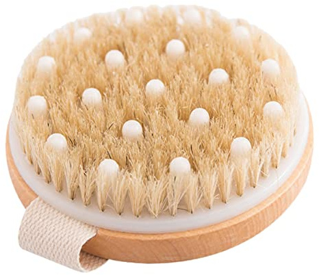 Cepillo de Baño Corporal de Madera, sin Mango, Redondo | Khaki, Cerdas, Exfoliante y Masaje, para Ducha Diaria, Diseño Simple, Uso Unisex