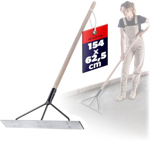 KADAX Distributeur de béton en aluminium, 62,5 x 9 x 154 cm, distributeur de goudron profilé, lames de béton triple entretoise, pelle à béton (avec manche)