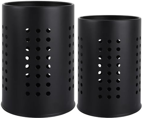 ASelected 2 Pcs Kitchen Stainless Steel Cooking Utensil Holder, Black Metal Cutlery Holder Cooking Organiser for Spatulas Spoon and Tongs Tableware Storage (10 x 16.5cm and 12 x 18cm)