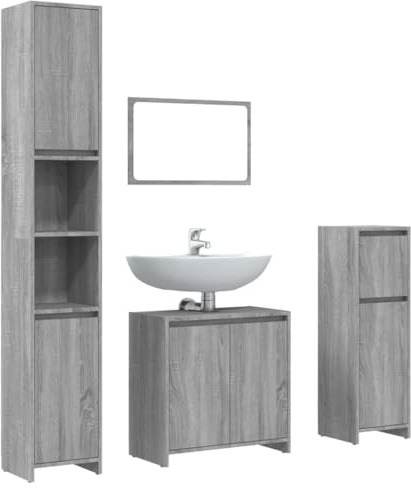 vidaXL 4-TLG. Badmöbel-Set Grau Sonoma Holzwerkstoff
