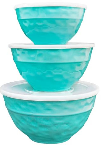 TP Rührschüssel-Set mit Deckel, 6-teiliges Melamin-Nistschüssel-Set für Nudelbacken, Salat, Mischen, 3-teilig, glänzend türkis