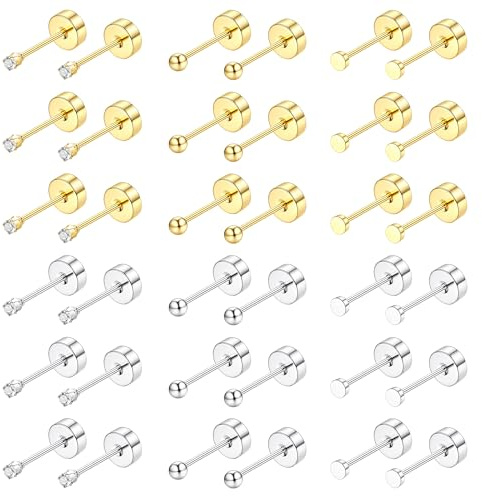 JeweBella 18 Pairs Klein Ohrstecker Chirurgenstahl Hypoallergen Medizinische Ohrstecker Silber Gold Ohrringe Set Piercing Ohr Kugel Runde Zirkon Schlafen Knorpel Ohrringe für Damen Herren 2/3/4MM