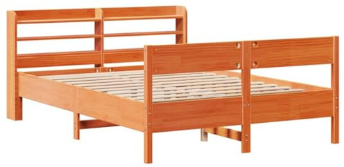 vidaXL Massivholzbett, Holzbett Bett mit Kopfteil, Bettgestell Bettrahmen mit Lattenrost, Doppelbett für Schlafzimmer, Wachsbraun 120x190cm Kiefer