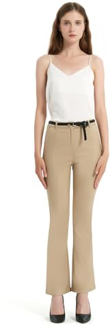 GLOWELFA Pantalon Femme Taille Haute Évasé Tailleur Femme Léger Stretch avec Poches Pantalon Travail Bureau Élégant