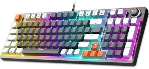 Spirit Of Gamer - XPERT K350, Clavier Gamer Mécanique AZERTY, 97 Touches à Switch Marron 100% Antighosting et Remplaçables, 11 Modes de Rétro-éclairage RGB, Format Compact, 2 Switchs Inclus, Gris