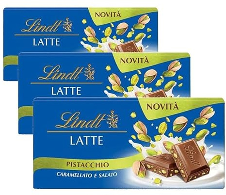 Lindt Tavoletta Classica Cioccolato al Latte con Pistacchio Caramellato e Salato, formato 100g (Confezione da 3)