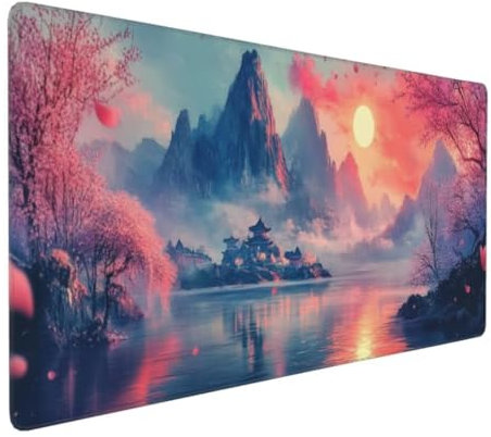 Tapis de Souris Lac Arbre Tapis de Souris XXL 1400x600x3mm, Imperméable Tapis de Souris XXL Tapis Souris Mouse Pad, Base Atidérapante, Haute Précision et Vitesse pour Gamer, Deco Bureau Femmes Cadeaux
