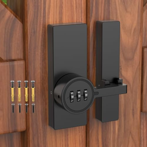 MeBantoo 180 Degree Adhesive Barn Door Latch, Cabinet Locks with Combination, Keyless Sliding Flip Latch Door Lock with Glue and Screws for Barn, Closet, Shed, Storage (Black-1pc)