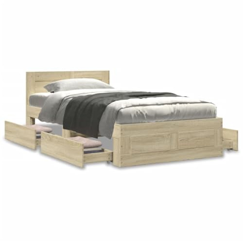 Festnight Bett 90x200 cm mit Stauraum Bettgestell Holz mit Schubladen Holzbett Jugendbett Doppelbett Einzelbetten mit Kopfteil Bettkasten Bettrahmen Schlafzimmer Bett Jugendzimmer