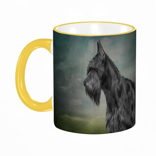 YOIUE Tazze Originali di caffè e Colazione Tazze - stampata Ceramica 11 once di tazze 330 ml Decora la tua tazza regalo,Disegno Cane Schnauzer gigante ritratto dipinto a olio su vecchio sfondo di car
