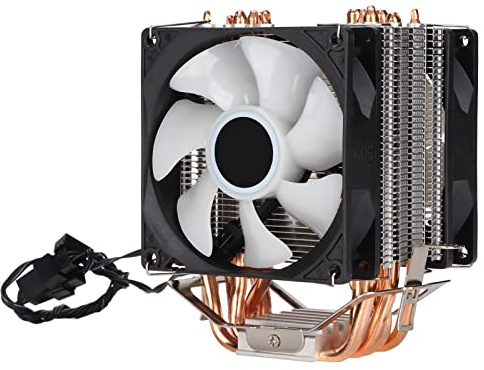 ASHATA CPU Kühler, 6 Rohr Kühlkörper, CPU Kühlkörper, 90 mm CPU Lüfter, Direktkontakt Technologie, Präziser Luftstrom, Geräuscharmer RGB Lichteffekt, 3 poliger CPU Lüfter (Dual -Fans)