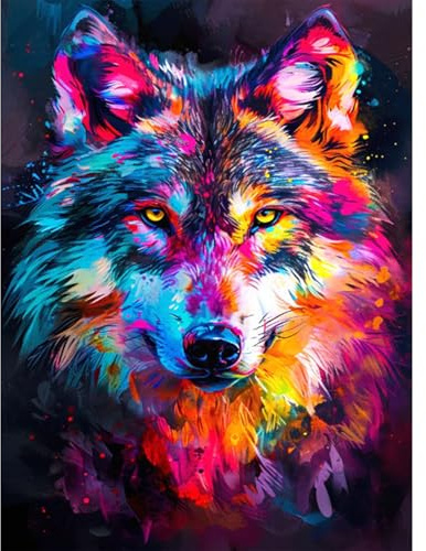 RICUVED 5D Lupo Colorato Diamond Painting Kit Completo,Diamantini Crystal Art Bambini,Animale Pittura Diamante Fai da Te, Strass Ricamo a Punto Croce, Decorazione per Casa e Pareti 30x40cm