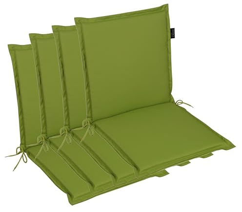 LILENO HOME Gartenstuhl Auflagen [4er Set - Niedriglehner] in Apfelgrün | bequeme Liegen als Sitzauflagen für Gartenmöbel - Stuhlkissen für Gartenstühle und Klappstühle MIA