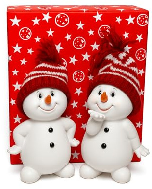 Lot de 2 Figurines de Bonhomme de Neige – Adorables décorations de Noël avec Chapeaux en Tricot – Jolie décoration d'hiver pour Table, cheminée, étagère ou fenêtre – Accents festifs de Maison