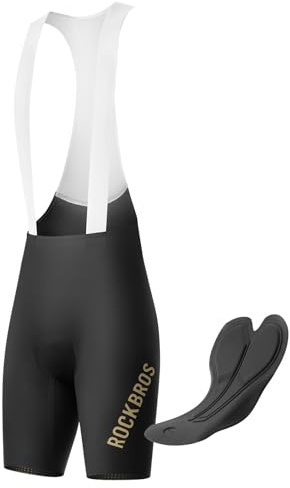 ROCKBROS Salopette da Ciclismo Uomo Estiva, Pantaloncini Ciclismo con Bretelle, con Fodera del Cuscino a Elastic Interface, Traspirante e Asciugatura Rapida, per Bici da Strada MTB, Nero