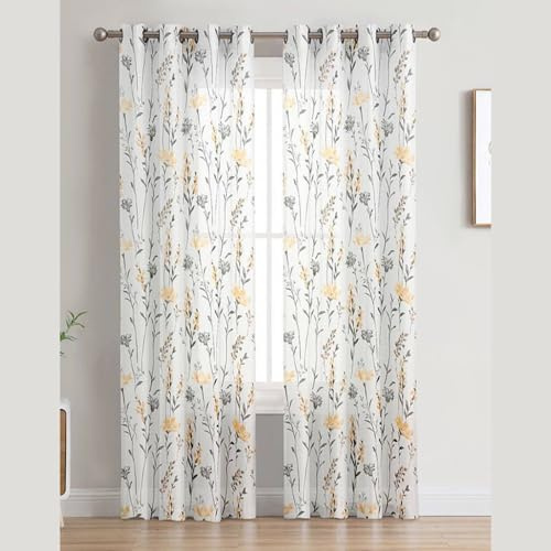 Generico Lino Tende Tendine Finestre a Pannello Trasparente Adatte per Porte Balcone Soggiorno Camera da Letto Cucina (Giallo, 140x280cm 2 Pannelli)