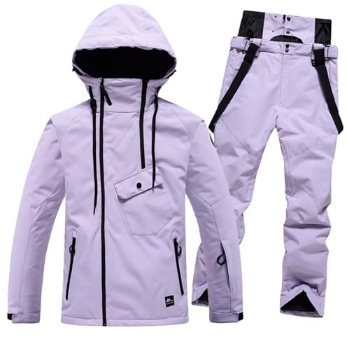 Tenue de Ski Femme Homme Hiver Chaude Impermeable Ensemble Ski Unisexe avec Veste Softshell et Pantalon Imperméable Ensemble Hiver Épais 2 Pièces Vêtements Imperméables Combinaison de Neige Snowboard