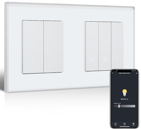 BSEEDLIFE Smart Zigbee Lichtschalter mit Zigbee Dimmschalter, 2 Fach Wandschalter+Dimmer Schalter Kompatibel mit Alexa/Google Home, Unterputz Lichtschalter Dimmbar, Weiß(Neutralleiter Erforderlich)