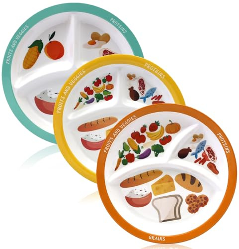 GOMETY 3 Pièces Assiettes Divisées, Assiette Compartiment Adulte, Assiettes à Dîner Divisées en Mélamine, Assiette Reequilibrage, 3 Grilles Compartiments Régime pour Enfants Adultes et Perte de Poids