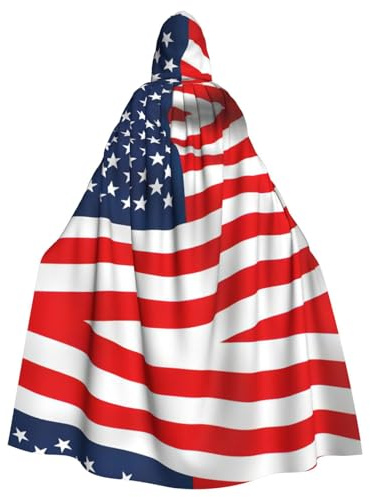 EdWal Umhang mit amerikanischer Flagge, patriotischer Druck, Unisex, Erwachsene, Kapuzenmantel, Uniform, Kapuzenmantel, für Halloween, Cosplay-Kostüme