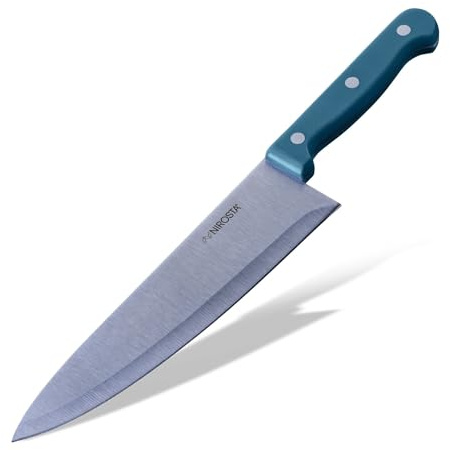 Nirosta Trio Cuchillo de Cocinero 32 cm, Hoja 20,5 cm Acero Inoxidable CCr con Gran Retención de Filo, Mango Ergonómico POM Triple Remache, Corte Potente y Versátil, Color Deep Blue, Garantía 3 Años