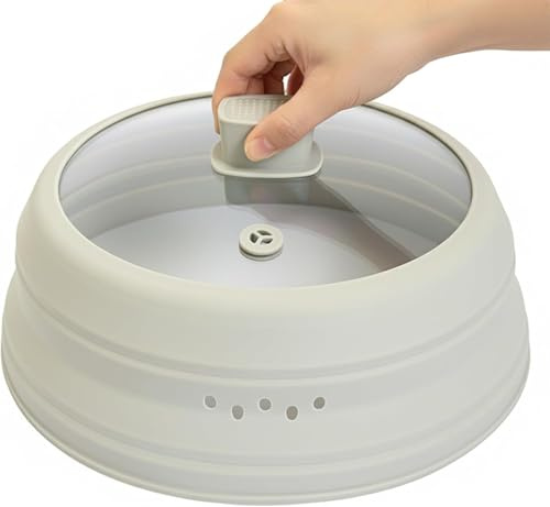 Mikrowellen Abdeckung 30cm,Mikrowelle Abdeckung Glas,11 Dampf-Öffnungen | Silikon und Gehärtetes Glas,Hitzebeständig Kältefest,Faltbar,Spülmaschinenfest,Geeignet für Töpfe,Schüsseln Schalen,Grau