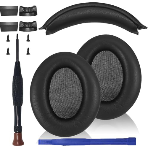 Adhiper Replacement Ear Pads + Headband for Sony WH-1000XM3(WH1000XM3) Noise Cancelling Headphones,Soft Protein Leather Earpads & Headband Cushion Pad Cover Features a Snap-on Design?Black